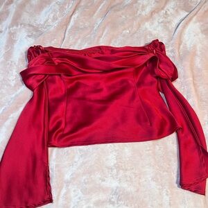 Fashion Nova Red Satin Off-Shoulder Blouse